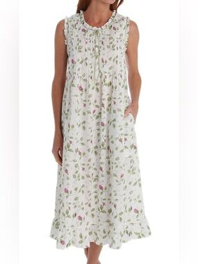 La Cera Floral Nightgown SZ Small 100% Cotton Spring Cottagecore Loose Fit